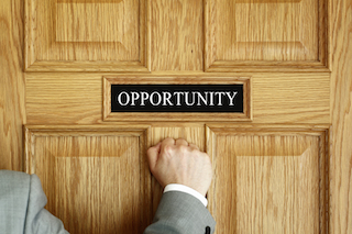 businessman knocking on a door to opportunity office concept for aspirations, progress meeting