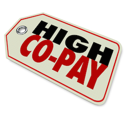 high co-pay price tag on prescription medicine or health care costs for expensive insurance coverage