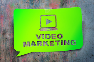 video marketing, green banner on a textural background. design, template,business, technology